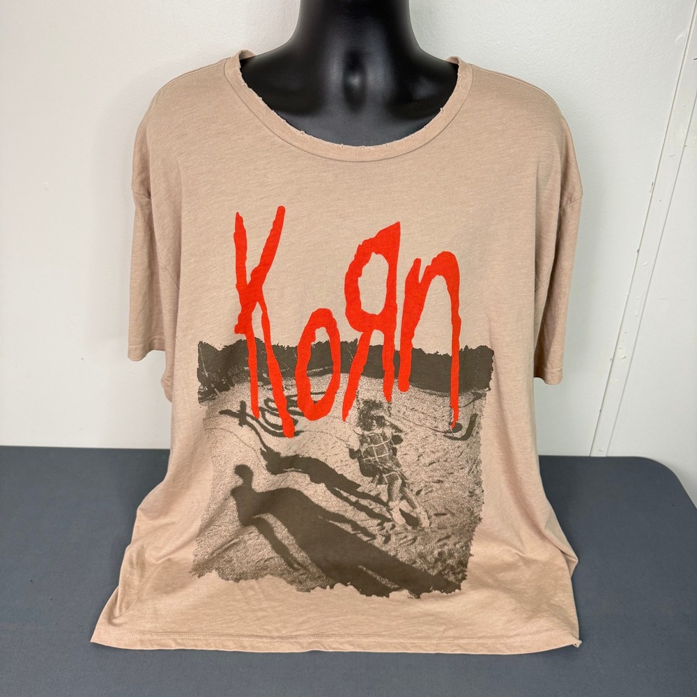 Mad Engine Korn T Shirt Mens 2XL 1995 Tour Tan Graphic Nu Metal Short Sleeve Tee